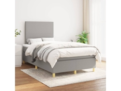 Cama Box Spring Con Colchón Tela Gris Claro 120x200 Cm