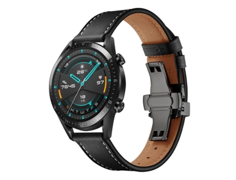 Correa de reloj inteligente de cuero con hebilla de mariposa universal de 22 mm, estilo: hebilla negra (negro)