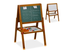 Relaxdays Pizarra Infantil De Tiza Y Blanca, Magnética, Tablero Doble Cara, Altura Regulable, 65- 77x39x44,5 Cm, Marrón