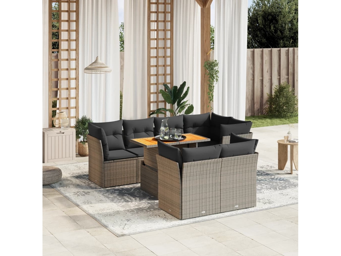 Conjunto de sofás de jardín de 8 piezas DKD Home Decor con cojines de mimbre gris