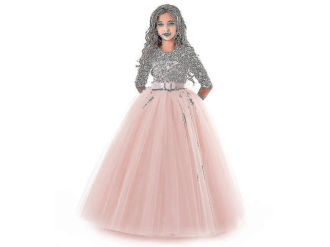 Vestido Largo De Encaje Para Niñas Adolescentes Fiesta Formal Boda Damita Princesa Pink