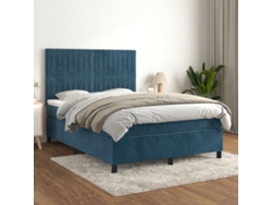 Cama Box Spring Con Colchón Terciopelo Azul Oscuro 140x190 Cm