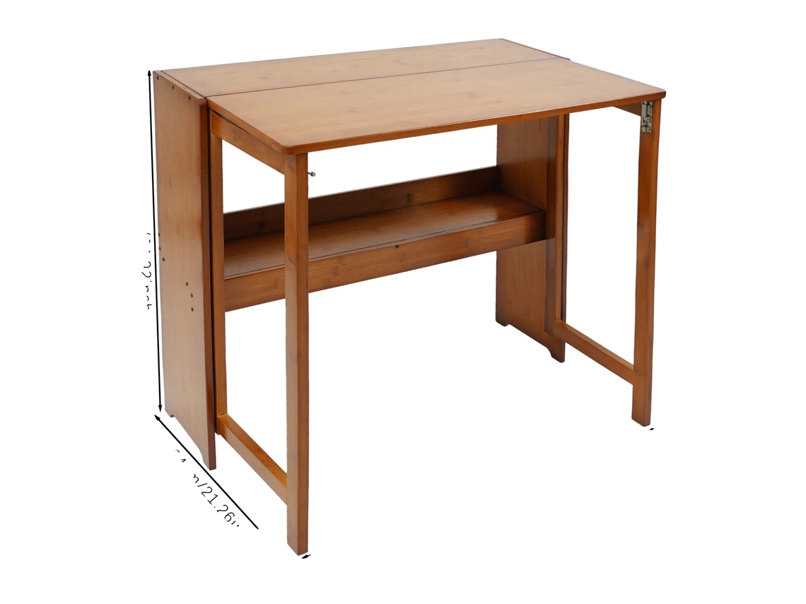 Mesa plegable, diseño que ahorra espacio, estética moderna, color tostado.