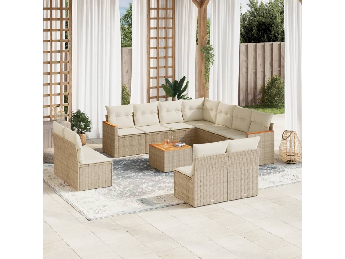 Conjunto de 12 sofás de jardín con cojines de mimbre beige de DKD Home Decor