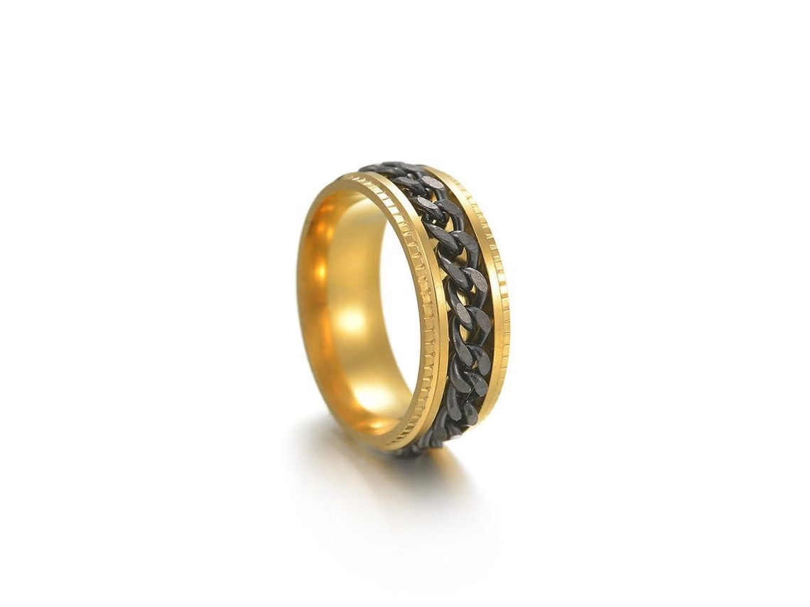 Anillo Giratorio Antiestrés Para Hombre, Acero Inoxidable Negro, Con Cadena, Ideal Para Regalar, Tamaño 52 Mm, Diámetro 16,5 Mm.
