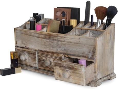 3 cajones - Caja de almacenamiento de cosméticos de madera para el almacenamiento ordenado y organizado de herramientas de maquillaje, pequeños acc...