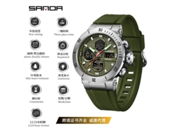 (bisel De Goma Verde) Nuevo Reloj Electrónico, Estilo Popular, Cronógrafo Deportivo Multifuncional De Doble Pantalla.