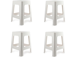 Banqueta de plástico empilhável moderna estilo rattan 4X para ambientes internos e externos feito na Espanha - 36x36x45cm (4, branco) COSHANO