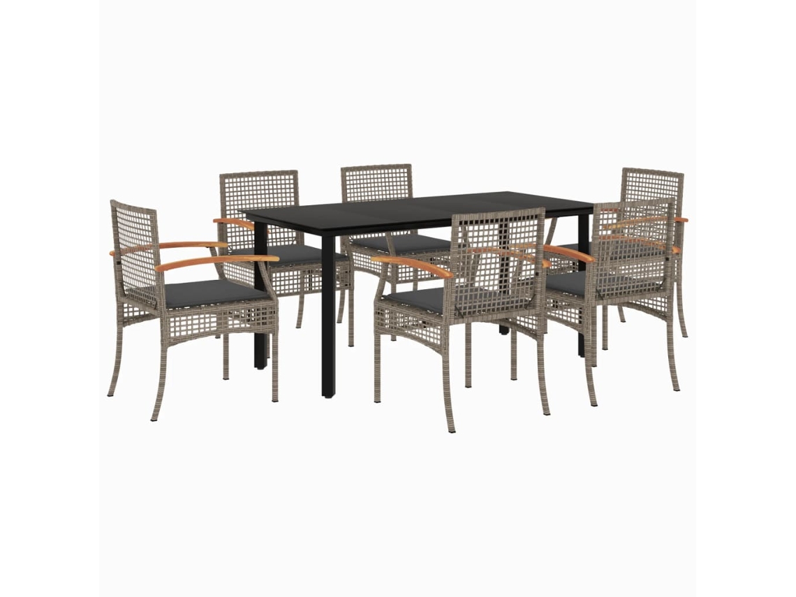 Maison Exclusive - Set Comedor Jardín 7 Pzas Y Cojines Ratán Sintético Gris