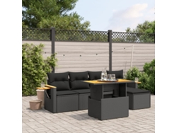 Conjunto de sofá de jardín de 6 piezas con cojines, mimbre sintético negro, DKD Home Decor