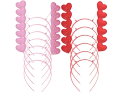 Juego De 12 Diademas Con Corazones Brillantes Rojos Y Rosas, Tamaño Mediano, Ligeras Y