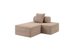 Sofá Modular 2 Lugares + Puff Convertible Veludo Listado Taupe