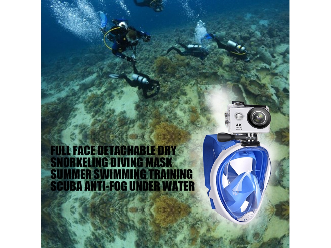 Máscara De Snorkel Integral Antivaho Con Tubo De Snorkel Desmontable Y Soporte Para Cámara Para Adultos Y Niños.