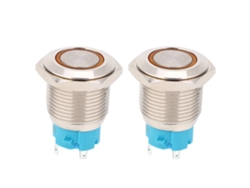 2 pulsadores de metal de 16 mm, 12-24 V CC, autocierre con luz amarilla, 1 NA, 4 pines