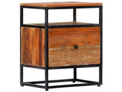 Mesita de Noche 40X30X50 Cm Madera Recuperada Maciza y Aço