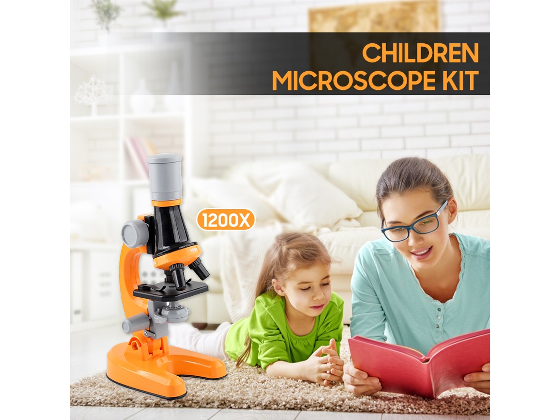 Microscopio Óptico Infantil 1200x Con Luz Led, 12 Portaobjetos, Kit Científico Para Niños Principiantes.