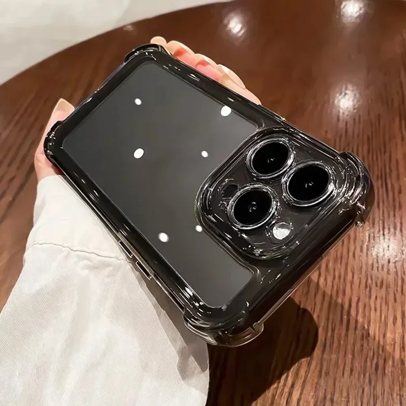 (iphone 14 Negro) Funda Transparente A Prueba De Golpes Con Protector De Lente Y Cubierta Trasera De Marco Suave Transparente