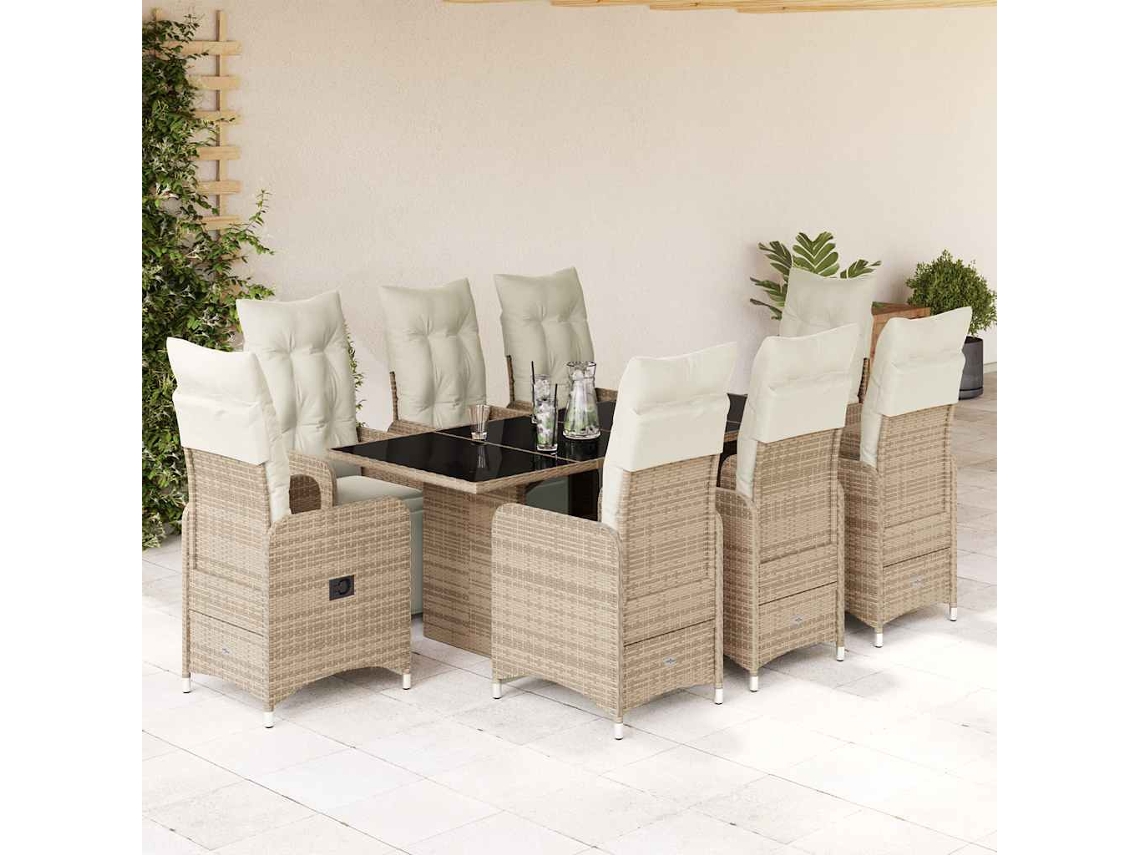 Conjunto de bistró de jardín de 9 piezas con cojines de mimbre marrón de DKD Home Decor