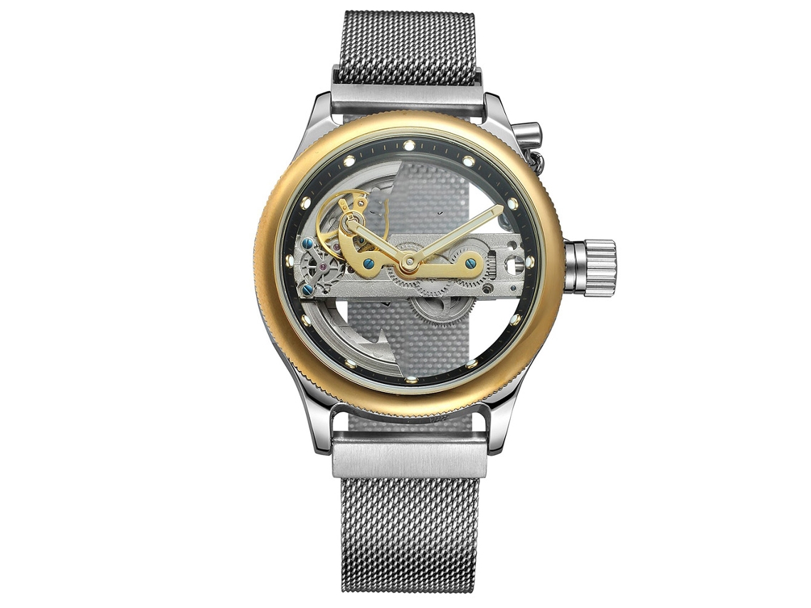 Reloj Automático Masculino De Lujo Forsining Correa Acero Inoxidable Negro Oro
