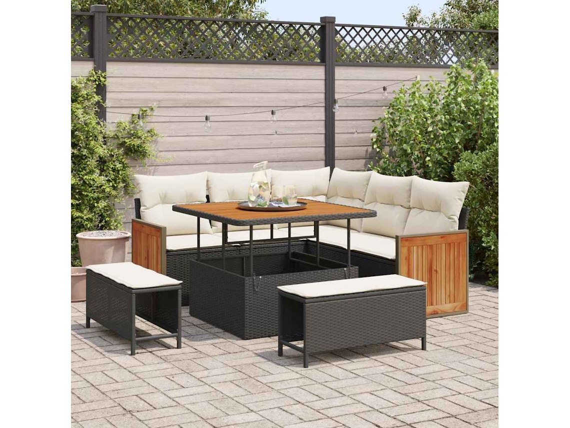 Maison Exclusive - Conjunto De Sofás De Jardín 9 Pcs Negro Y Crema Ratán Sintético