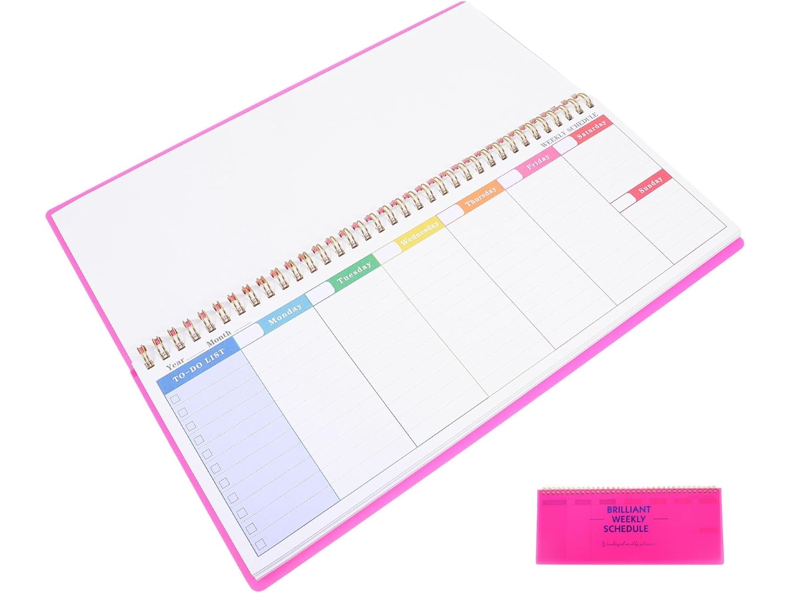 Agenda Semanal, Cuaderno Rosa Con Espiral, Papel Liso Y Resistente A La Transferencia
