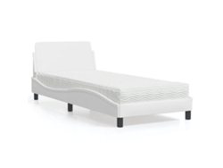 Cama Con Colchón Cuero Sintético Blanco 90x190 Cm