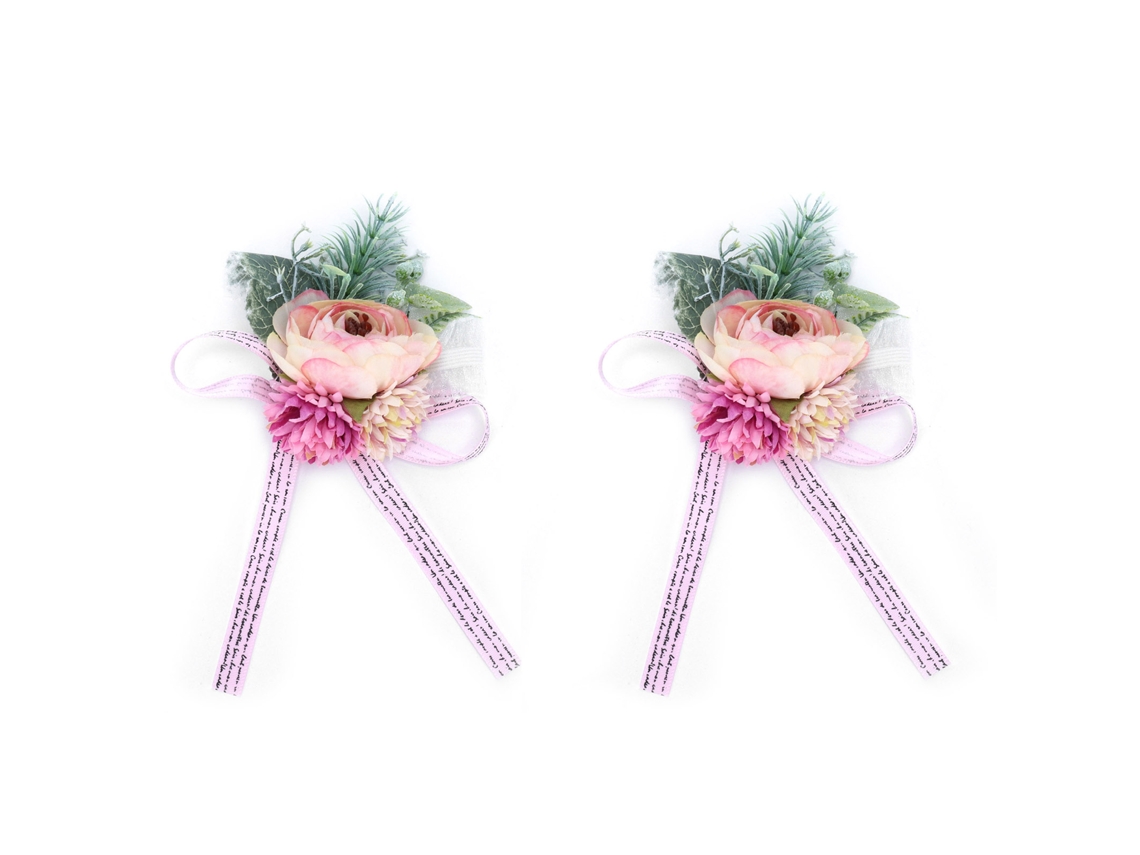 2 Piezas Corsage De Novia Pulsera Floral Para Damas De Honor Fiesta De Boda Aniversario Rosa