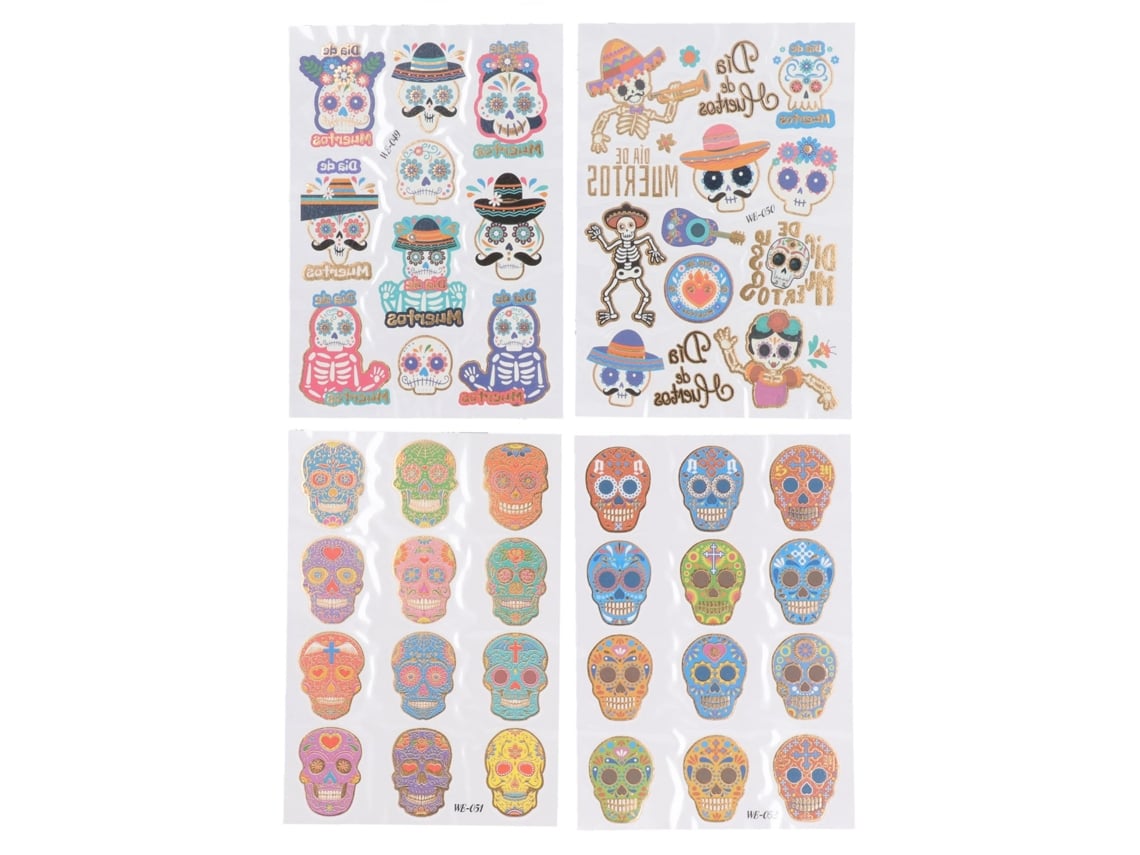Ats-4pcs Tatuajes Temporales De Calabaza Para Halloween, Calaveras Con Estampado Dorado, Impermeables Y Divertidos Para Niños Y Adultos