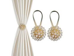 Sujetadores magnéticos para cortinas (2 unidades), diseño de flor de cristal dorado