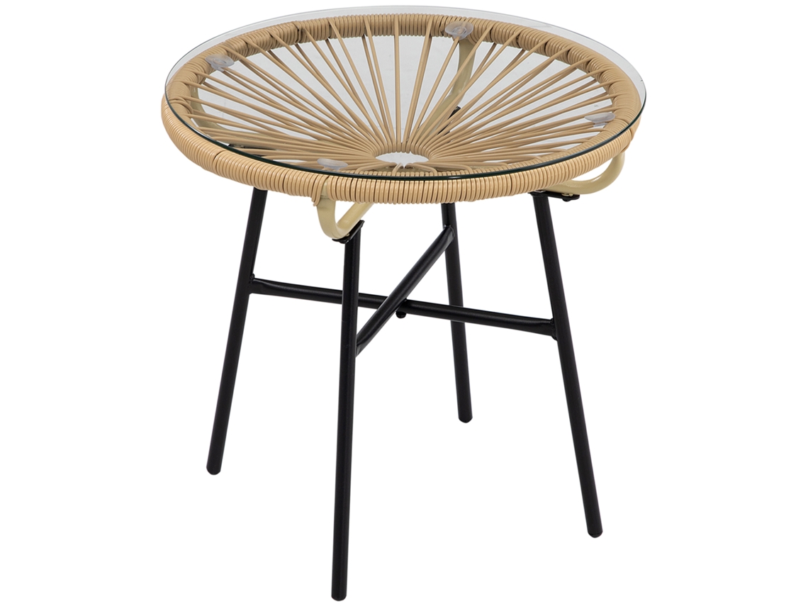 Mesa De Bistró De Ratán Negro Y Beige, 50x50x50cm