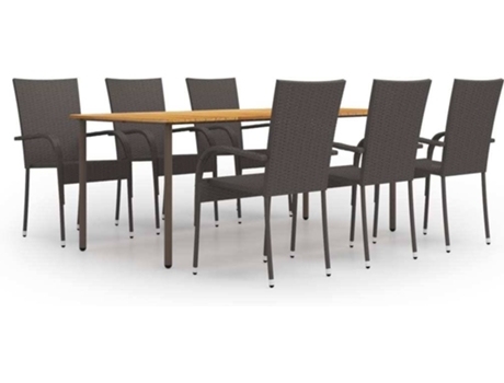 Conjunto 7 de muebles de comedor de jardín VIDAXL de ratán marrón
