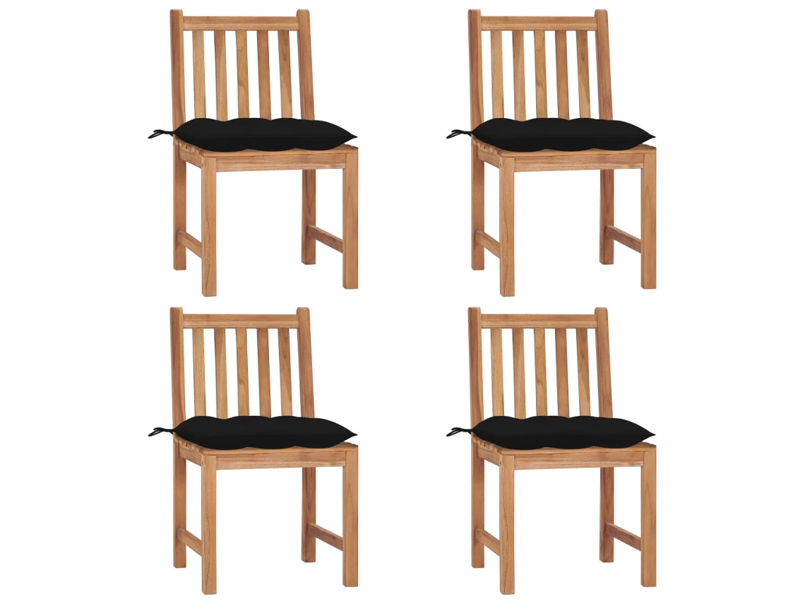 Sillas de jardín DKD Home Decor de 4 piezas con cojines, madera maciza de teca