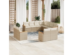 Conjunto de sofá de jardín de 11 piezas con cojines de mimbre beige DKD Home Decor