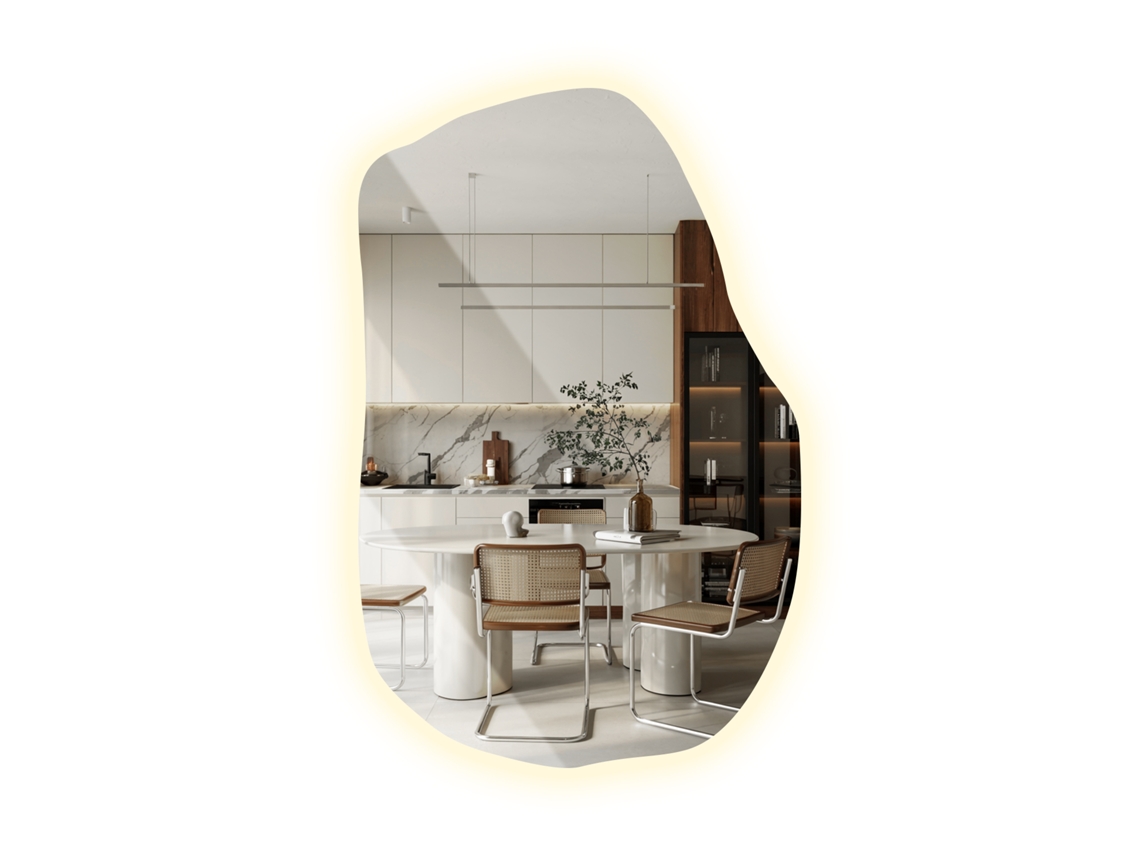 Espejo de pared irregular sin marco con luz LED Espelharte (100x65 cm - Luz neutra 4000K)