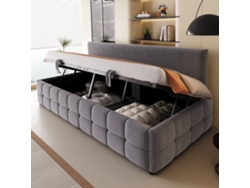 Cama Multifuncional 90x200 Cm - Con Almacenamiento Hidráulico, Respaldo Sin Brazos, Patrón A Cuadros - Gris Oscuro