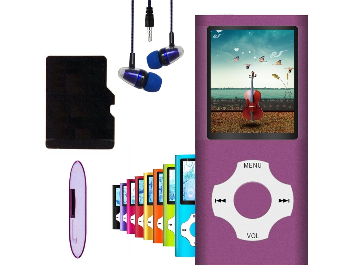 Reproductor MP3 Bluetooth versátil con grabadora de audio de 18 pulgadas y 64 GB de memoria (morado)