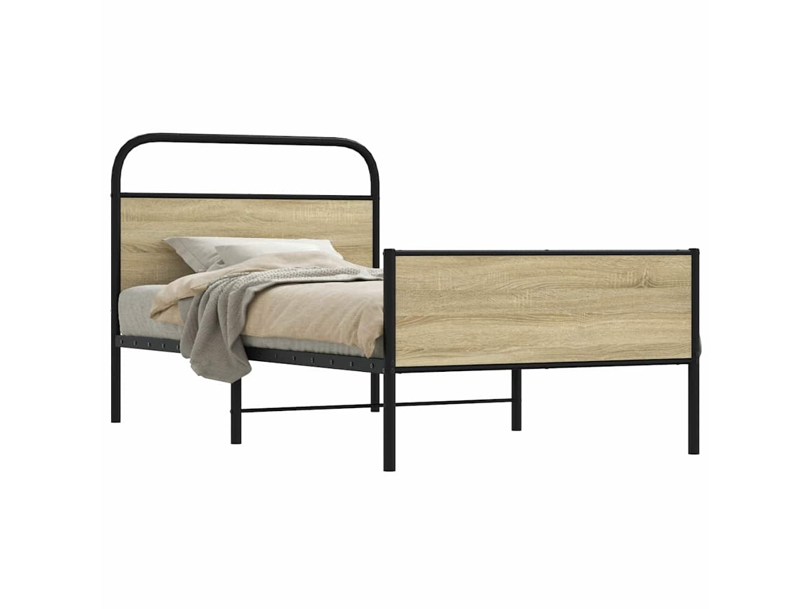 Estructura De Cama Sin Colchón 107x203 Cm Madera Roble Sonoma
