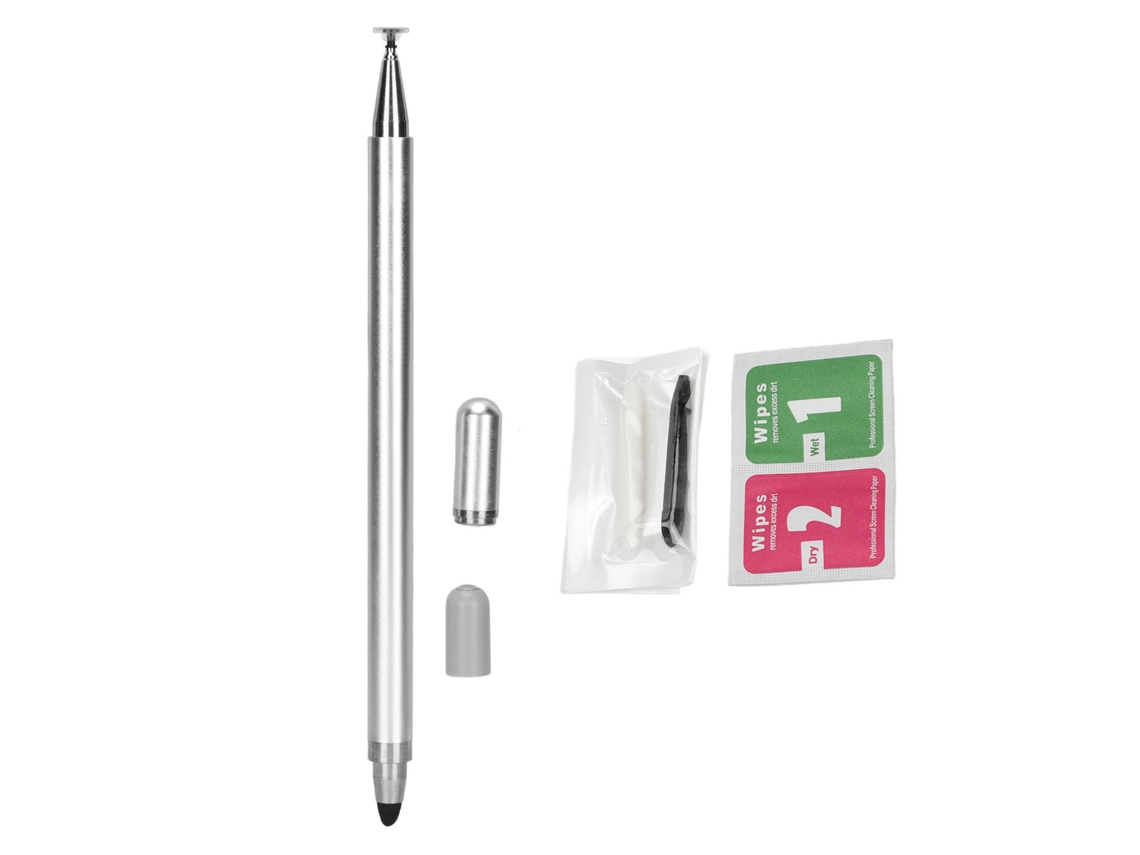 Lápices táctiles capacitivos 2 en 1 con puntas de repuesto y bolsa de limpieza, color plata y dorado claro