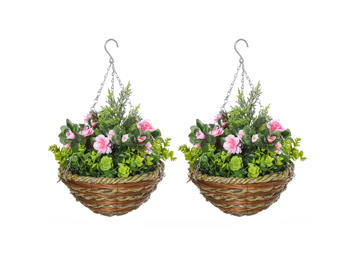 2 Lisianthus Artificial Maceta Gancho Ø25x34cm Verde Rosa