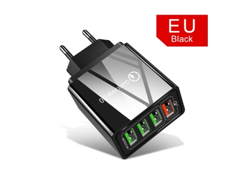 Adaptador de cargador de pared de 4 puertos de carga rápida rápida QC3.0 USB Hub (negro) ENZONS