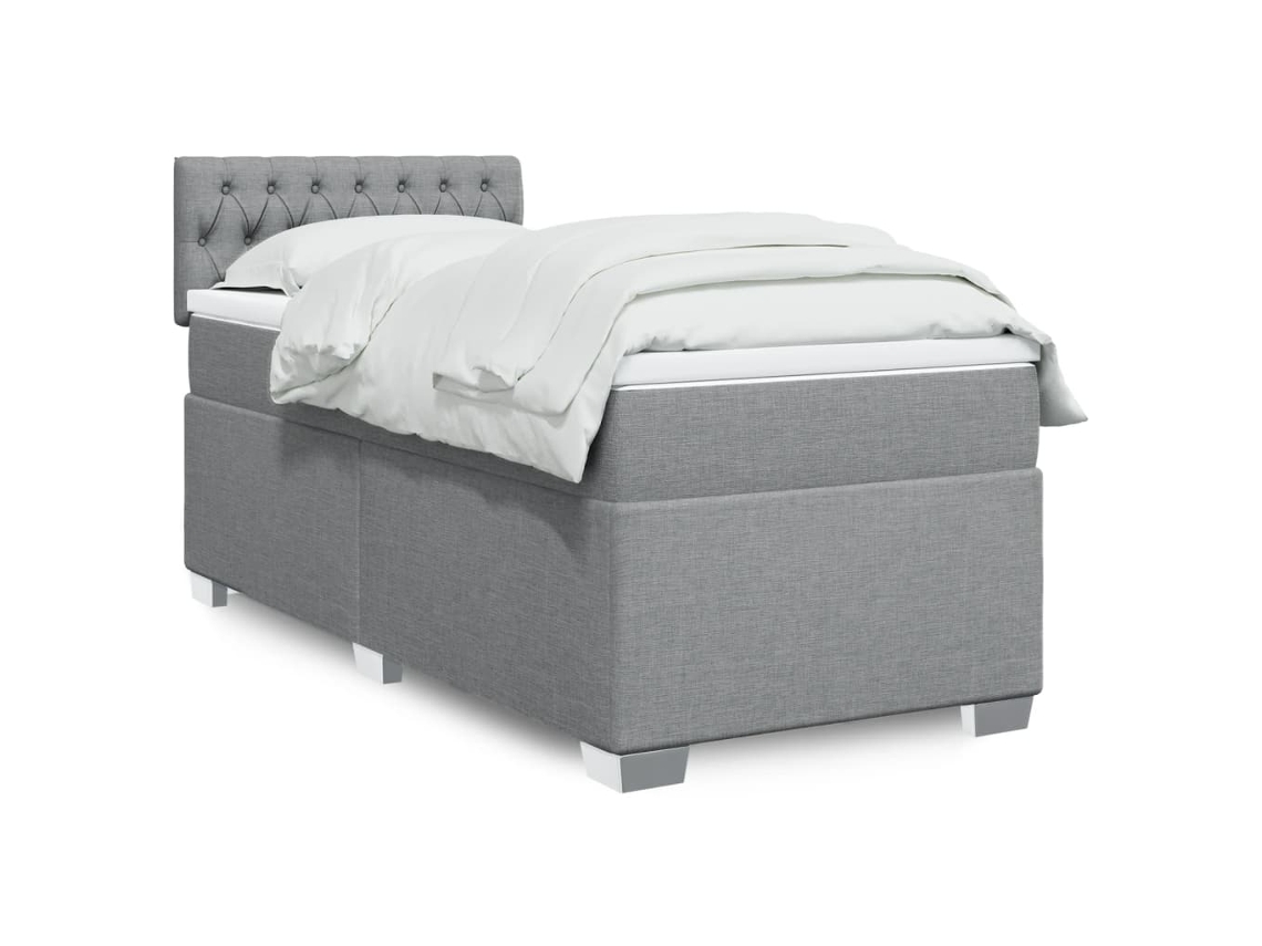 Cama box spring con colchón tela gris claro 90x190 cm