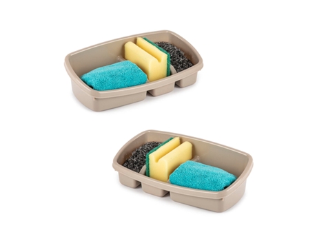 PLASTIC FORTE Juego de 2 Estropajeros de Cocina Simply Con 3 Compartimentos Marrón