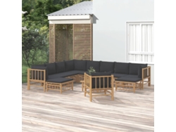 12 unidades Conjunto. Lounge De Jardim Bambu C/ Almofadões Cinza Escuro Dkd Decoración Del Hogar