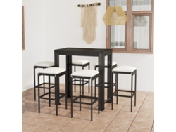 Set Muebles Bar Jardín 7 Piezas Y Cojines Ratán Sintético Negro