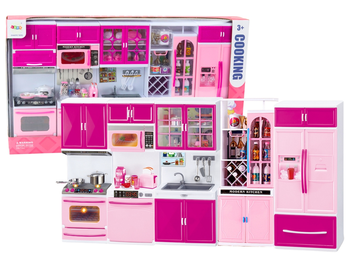 Juego de muebles de cocina para casa de muñecas, nevera, estufa y accesorios, color rosa B.active