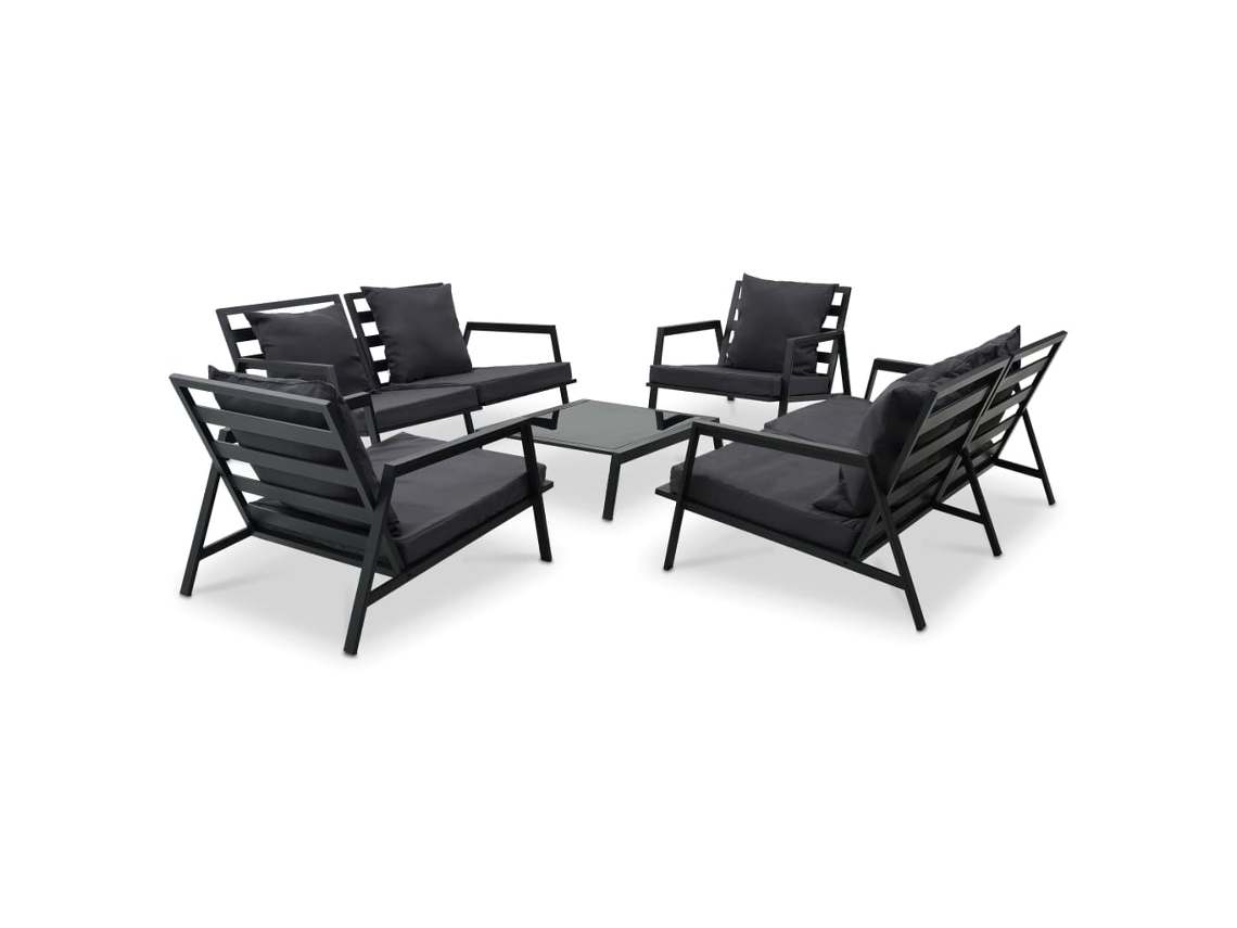 Conjunto 5 Peças Lounge Jardim Almofadões Aluminio Cinza Escuro Dkd Home Decor