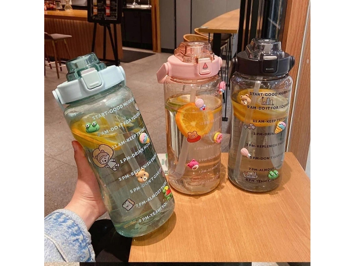 Botella De Agua De 2l Con Pajita Para Mujeres Y Niñas, Botella Deportiva Portátil Grande Para Viajes Rosewell
