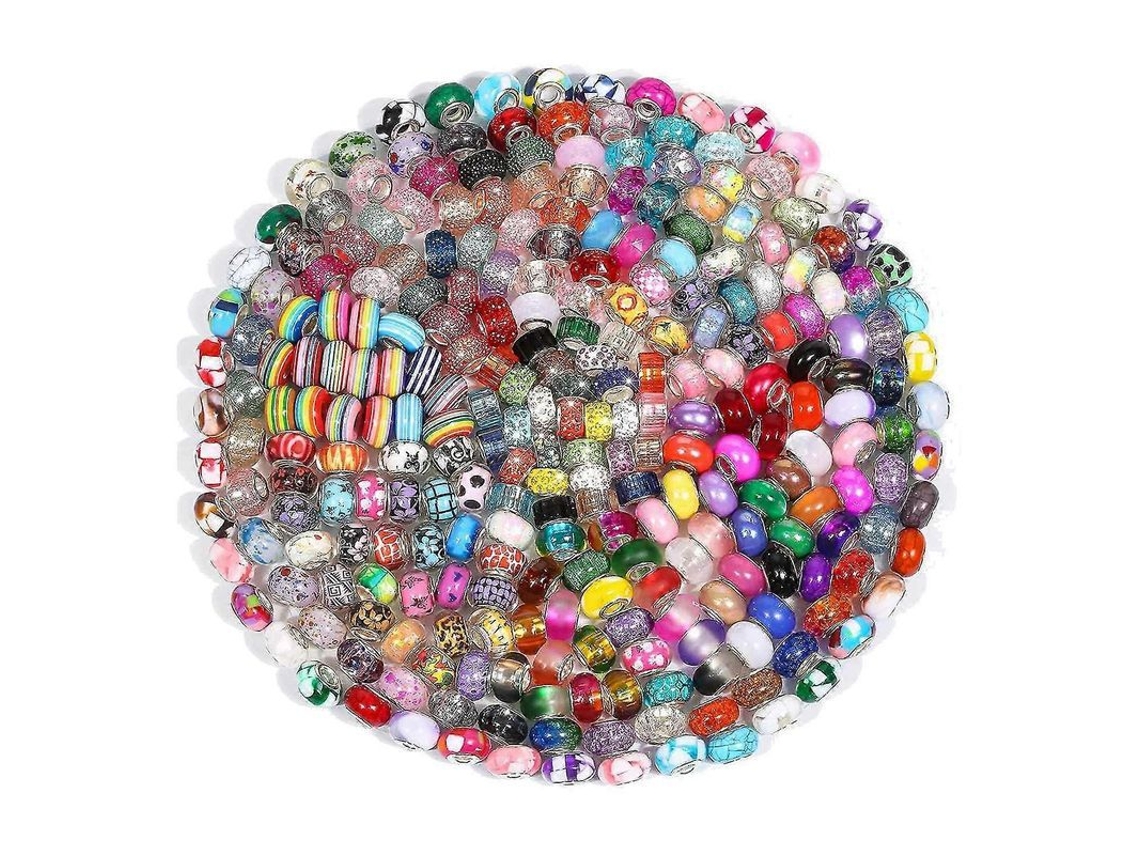 2026-200 Perlas De Vidrio De Agujero Grande Para Joyería, Perlas De Color Mixto En Lote Para Manualidades Diy