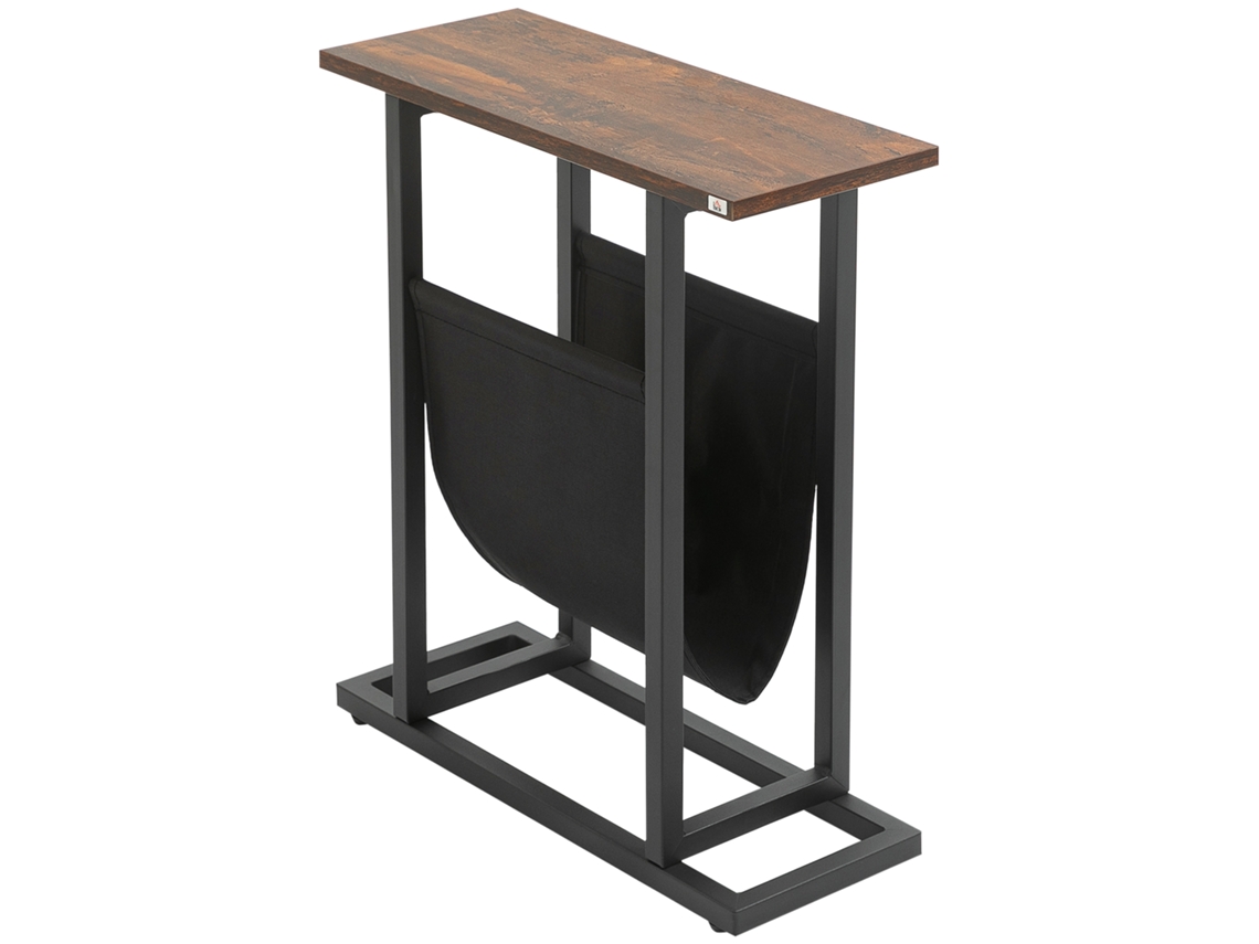Mesa Auxiliar Revistero Acero Industrial 49x19x55 Cm Negro Marrón