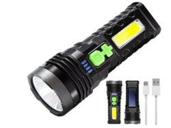 Linterna LED recargable, linterna solar recargable, 1000 lúmenes, con cargador USB, impermeable, negra, Yunzii
